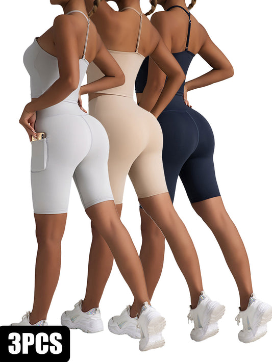 3 Pack High Waist Yoga Shorts With Pockets